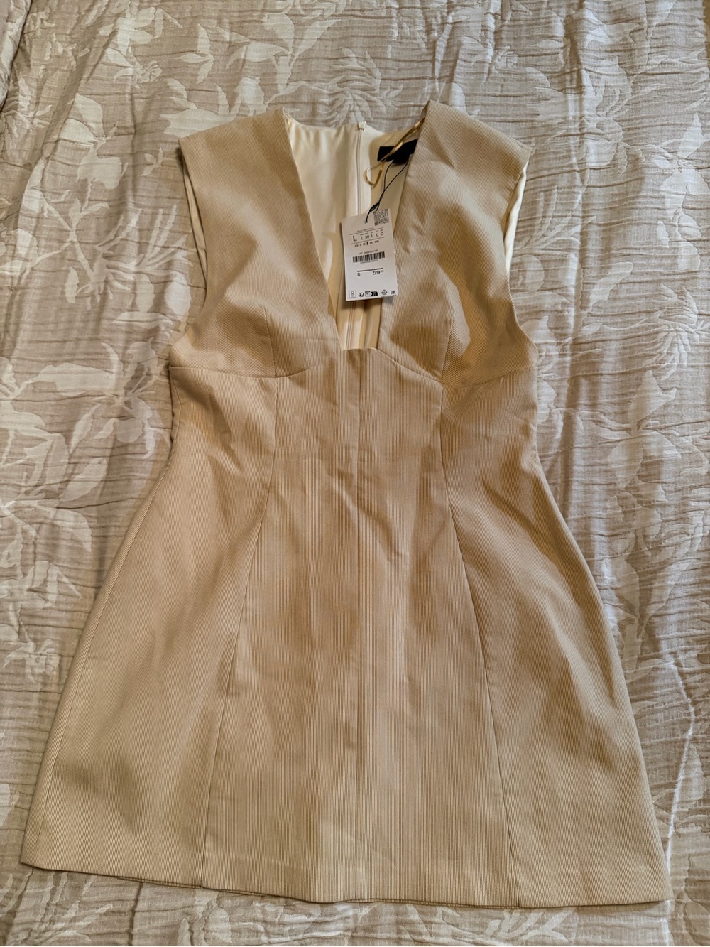 Zara Beige V-Neck Tailored Mini Dress